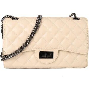 Quilted Cream Crossbody Bag with Chain Strap